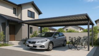 【茨城県】自転車置き場の費用差|子ども用も考えるかで変わる 茨城県の戸建て外構に施工された自転車置き場のイメージ