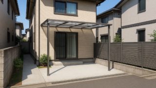 【池田市】テラス屋根の費用と注意点|工事前にチェックしたいポイント 池田市の戸建て外構に施工されたテラス屋根のイメージ