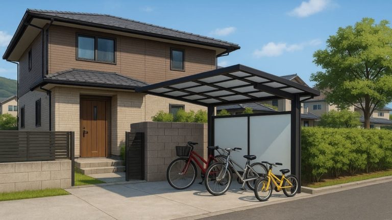 生駒市の戸建て外構に施工されたサイクルポートのイメージ