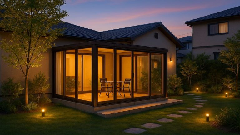 生駒市の戸建て外構に施工されたテラス囲い・サンルームのイメージ