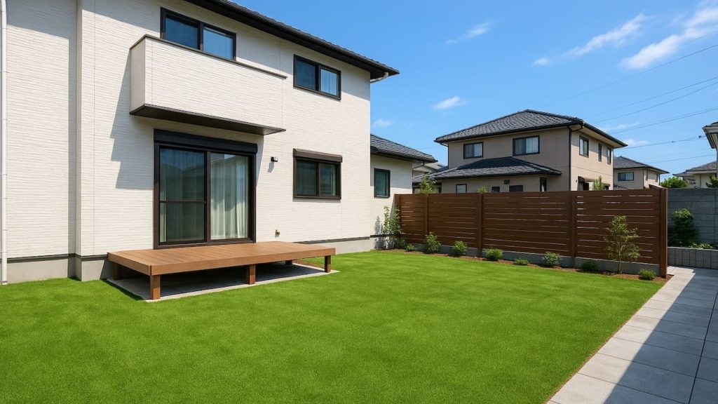 今治市の戸建て外構に施工された人工芝のイメージ