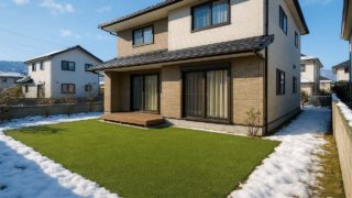 【射水市】人工芝 工事の価格相場|見積もりで損しないコツ5選 射水市の戸建て外構に施工された人工芝のイメージ