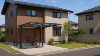 【稲沢市】サイクルポートの費用比較|屋根材(ポリカ等)徹底比較 稲沢市の戸建て外構に施工されたサイクルポートのイメージ