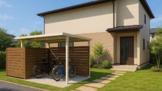 【入間市】自転車置き場の予算ライン|業者依頼の注意点5つ 入間市の戸建て外構に施工された自転車置き場のイメージ