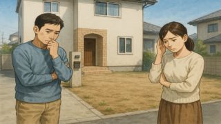 入間市の外構工事の失敗にがっかりする夫婦のイメージ