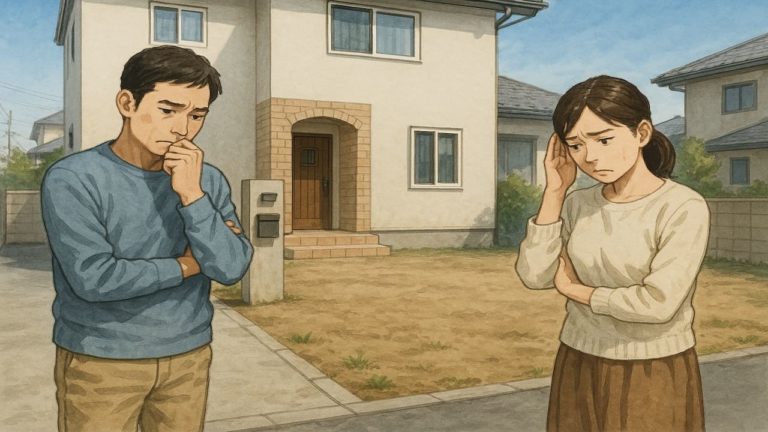 入間市の外構工事の失敗にがっかりする夫婦のイメージ