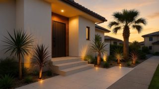 諫早市の戸建て外構に施工された玄関アプローチのイメージ