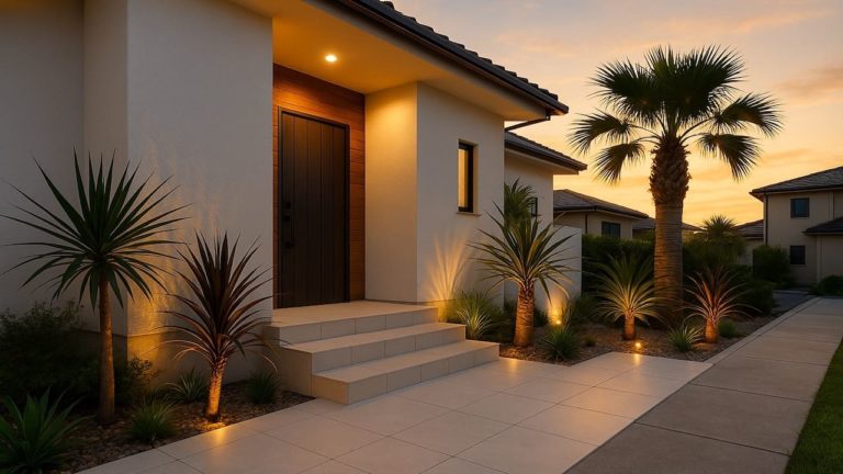 諫早市の戸建て外構に施工された玄関アプローチのイメージ