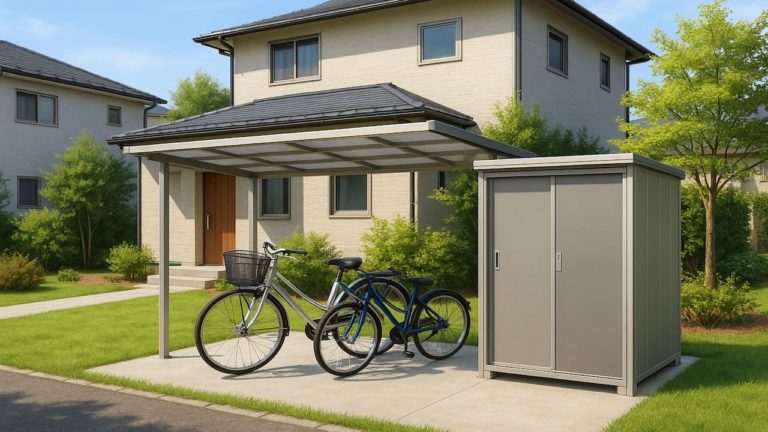 伊勢市の戸建て外構に施工された自転車置き場のイメージ