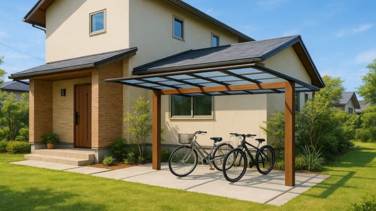 伊勢原市の戸建て外構に施工されたサイクルポートのイメージ