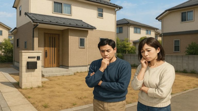 伊勢原市の外構工事の失敗にがっかりする夫婦のイメージ