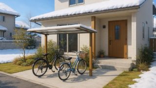 石狩市の戸建て外構に施工された自転車置き場のイメージ