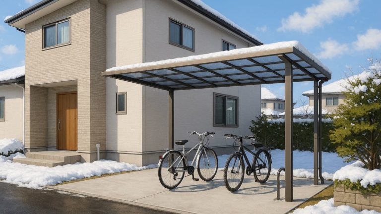 石狩市の戸建て外構に施工されたサイクルポートのイメージ