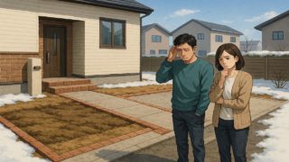 石狩市の外構工事の失敗にがっかりする夫婦のイメージ