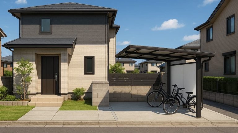 伊丹市の戸建て外構に施工されたサイクルポートのイメージ