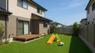 岩国市の戸建て外構に施工された人工芝のイメージ