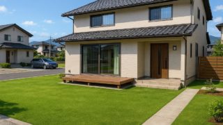 【磐田市】人工芝と天然芝の費用比較|将来の張り替えを考えた判断5つ 磐田市の戸建て外構に施工された人工芝のイメージ