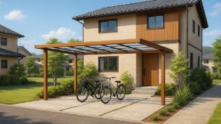 【泉佐野市】サイクルポートの施工費目安|強風に強い設計のコツ 泉佐野市の戸建て外構に施工されたサイクルポートのイメージ