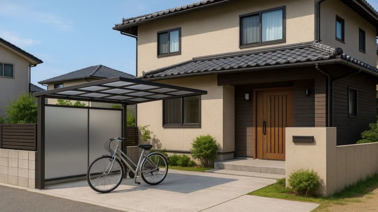 出雲市の戸建て外構に施工されたサイクルポートのイメージ