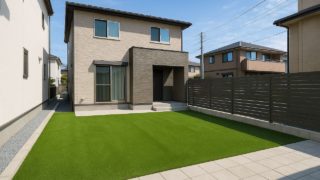 【門真市】人工芝 工事の価格相場|見積もりで損しないコツ5選 門真市の戸建て外構に施工された人工芝のイメージ
