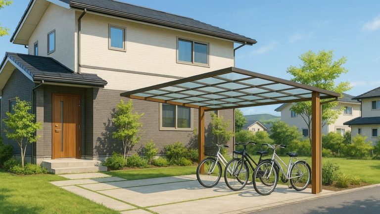 門真市の戸建て外構に施工されたサイクルポートのイメージ