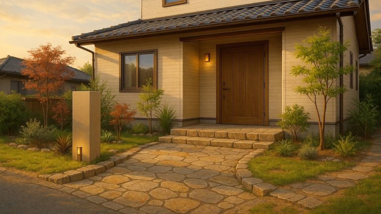 鹿児島県の戸建て外構に施工された玄関アプローチのイメージ