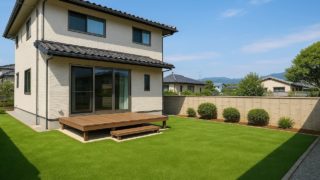 【甲斐市】人工芝敷きの費用感|ペットのケガを防ぐポイント5つ 甲斐市の戸建て外構に施工された人工芝のイメージ