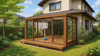 甲斐市の戸建て外構に施工されたテラス囲い・サンルームのイメージ