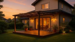 甲斐市の戸建て外構に施工されたテラス屋根のイメージ