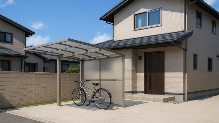 各務原市の戸建て外構に施工されたサイクルポートのイメージ