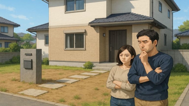 鎌ケ谷市の外構工事の失敗にがっかりする夫婦のイメージ