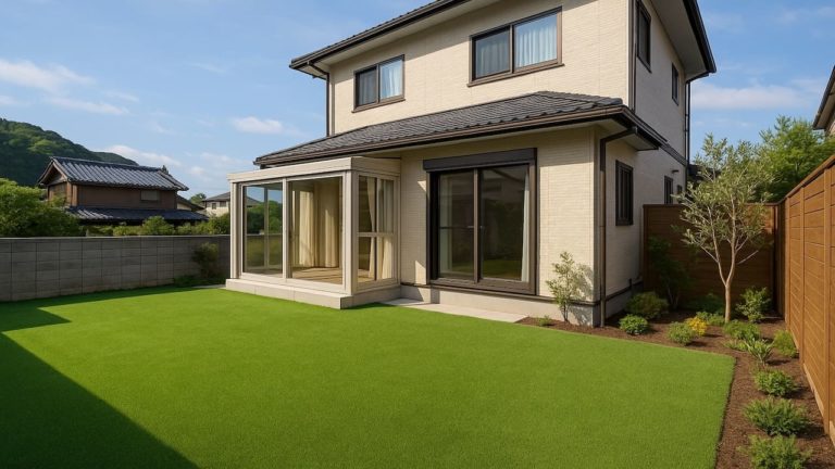鎌倉市の戸建て外構に施工された人工芝のイメージ
