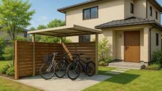 【亀岡市】自転車置き場の費用差|子ども用も考えるかで変わる 亀岡市の戸建て外構に施工された自転車置き場のイメージ