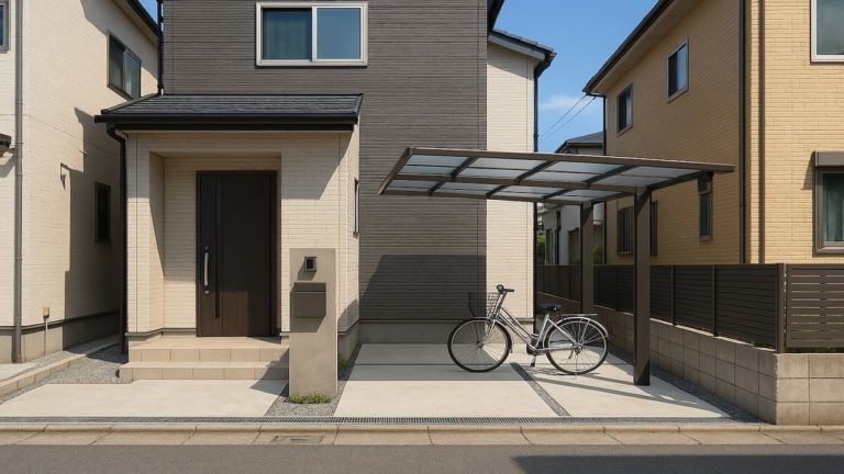亀岡市の戸建て外構に施工されたサイクルポートのイメージ
