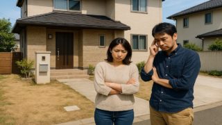 【神奈川県】外構デザインの失敗例5選|売却時に評価されにくい仕様 神奈川県の外構工事の失敗にがっかりする夫婦のイメージ