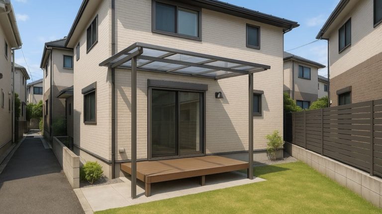 神奈川県の戸建て外構に施工されたテラス屋根のイメージ