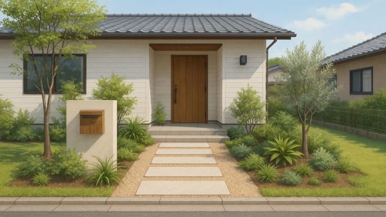 鹿屋市の戸建て外構に施工された玄関アプローチのイメージ