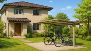 鹿屋市の戸建て外構に施工された自転車置き場のイメージ