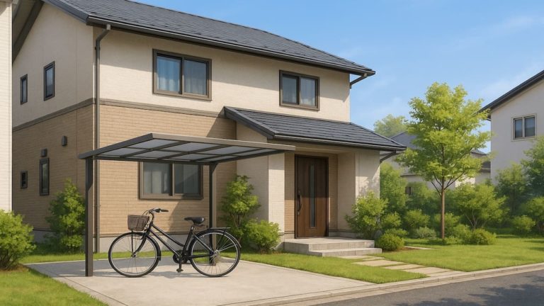 鹿屋市の戸建て外構に施工されたサイクルポートのイメージ