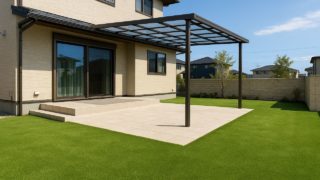 【柏市】人工芝の費用相場|ご近所目線で気をつける点5つ 柏市の戸建て外構に施工された人工芝のイメージ