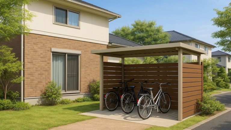 柏市の戸建て外構に施工された自転車置き場のイメージ