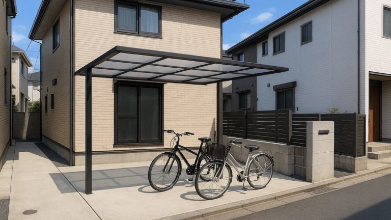 柏市の戸建て外構に施工されたサイクルポートのイメージ