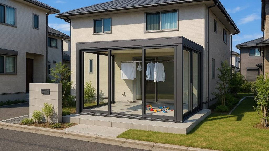 柏市の戸建て外構に施工されたテラス囲い・サンルームのイメージ