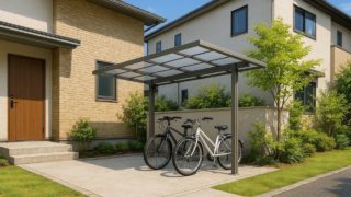 【春日市】サイクルポートの予算ライン|後悔しない屋根材の選び方 春日市の戸建て外構に施工されたサイクルポートのイメージ