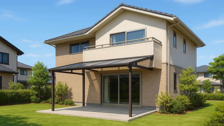 春日市の戸建て外構に施工されたテラス屋根のイメージ