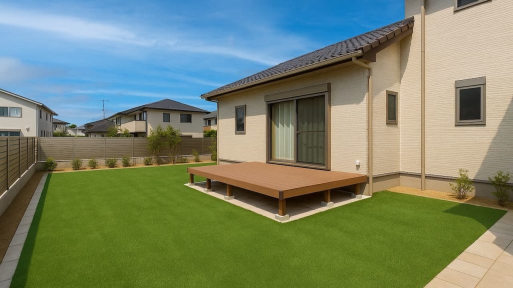 春日井市の戸建て外構に施工された人工芝のイメージ