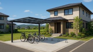 【春日井市】サイクルポートの費用比較|本体価格と施工費の最適配分 春日井市の戸建て外構に施工されたサイクルポートのイメージ