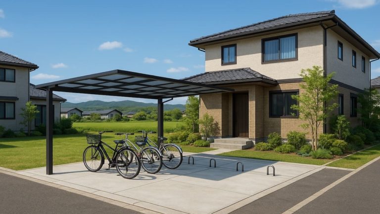 春日井市の戸建て外構に施工されたサイクルポートのイメージ