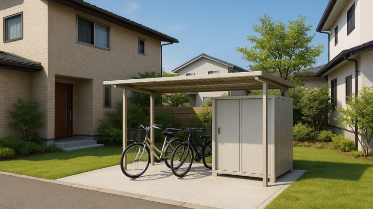 春日部市の戸建て外構に施工された自転車置き場のイメージ