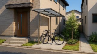【河内長野市】自転車置き場の費用感|屋根を大きめにする条件とは? 河内長野市の戸建て外構に施工された自転車置き場のイメージ